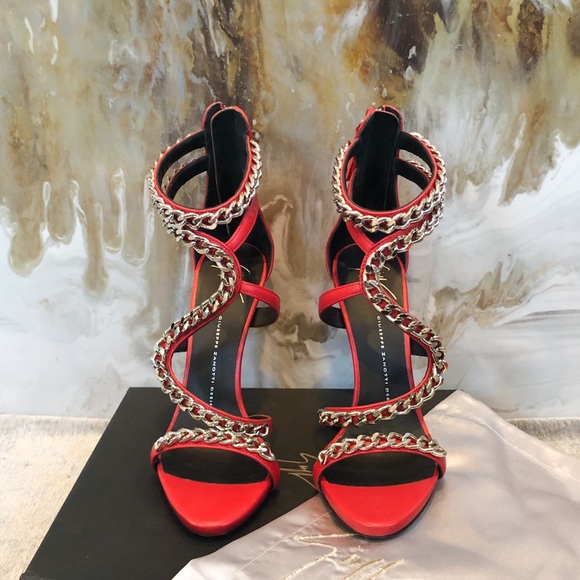 Giuseppe Zanotti Red Leather Snake Chain Sandal - Picture 2 of 8
